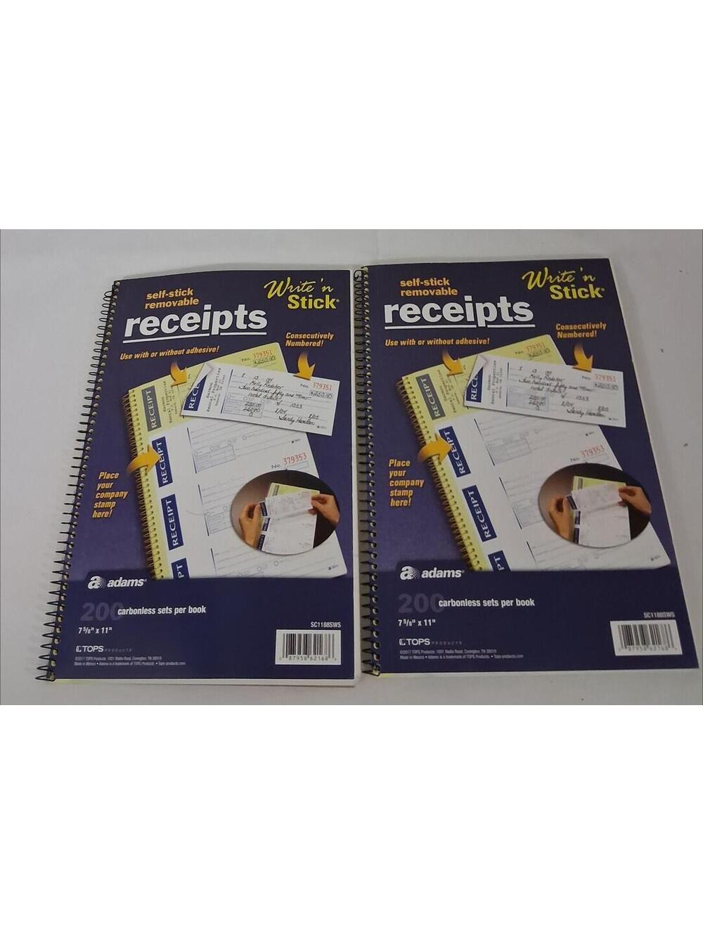ADAMS Write 'n Stick Self-Stick Removable RECEITS Binder Book Set of 2